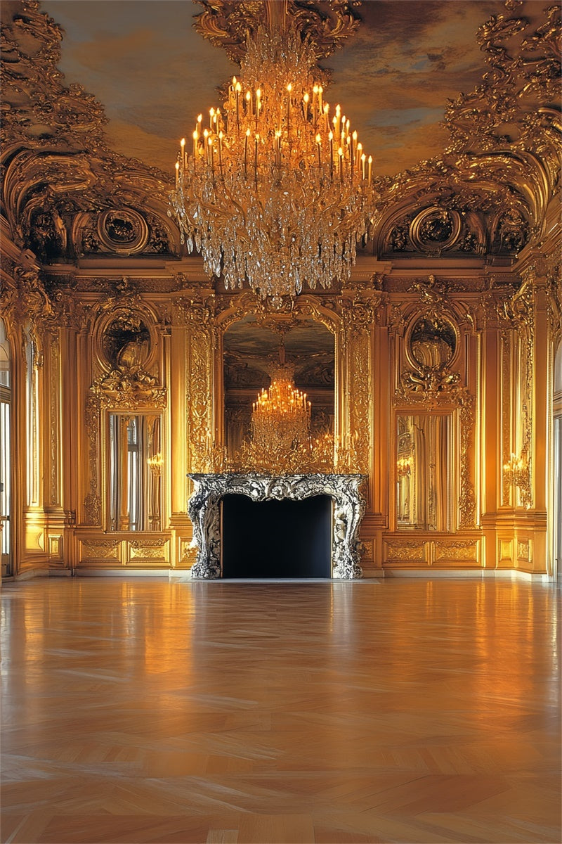 Vintage Photo Backdrop Golden Palace Chandelier Backdrop CSH4-394