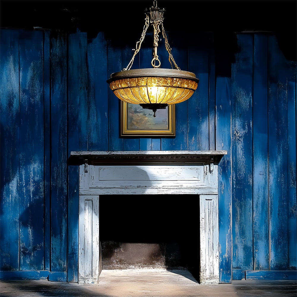 Retro Backdrop Blue Wooden Wall Fireplace Vintage Backdrops CSH4-398
