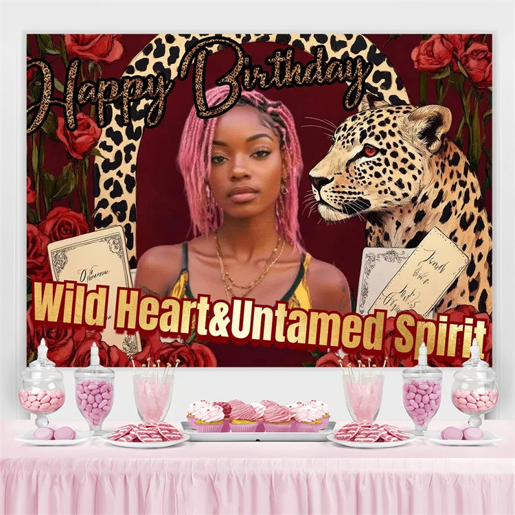 Personalized Birthday Backdrops Animal Print Red Rose Backdrop CSH4-40