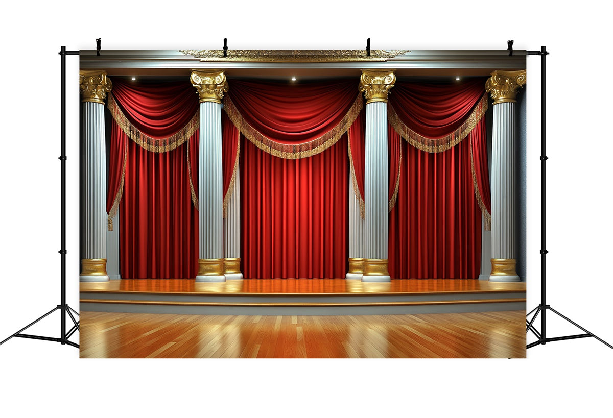 Vintage Photo Backdrops Red Curtain Stage Pillars Backdrop CSH4-403