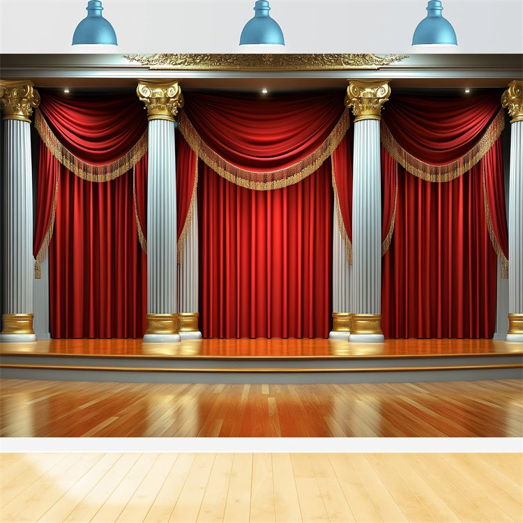 Vintage Photo Backdrops Red Curtain Stage Pillars Backdrop CSH4-403