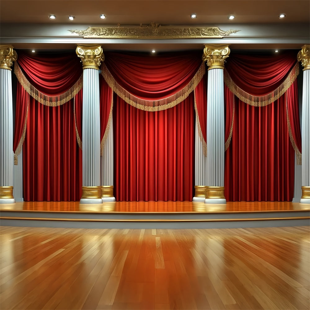 Vintage Photo Backdrops Red Curtain Stage Pillars Backdrop CSH4-403