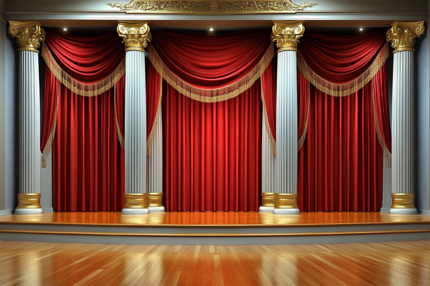 Vintage Photo Backdrops Red Curtain Stage Pillars Backdrop CSH4-403