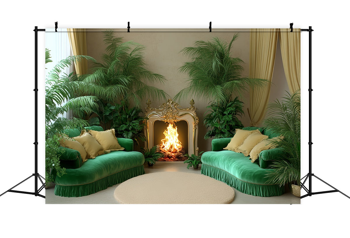 Vintage Backdrops Cozy Room Fireplace Plants Backdrop CSH4-410