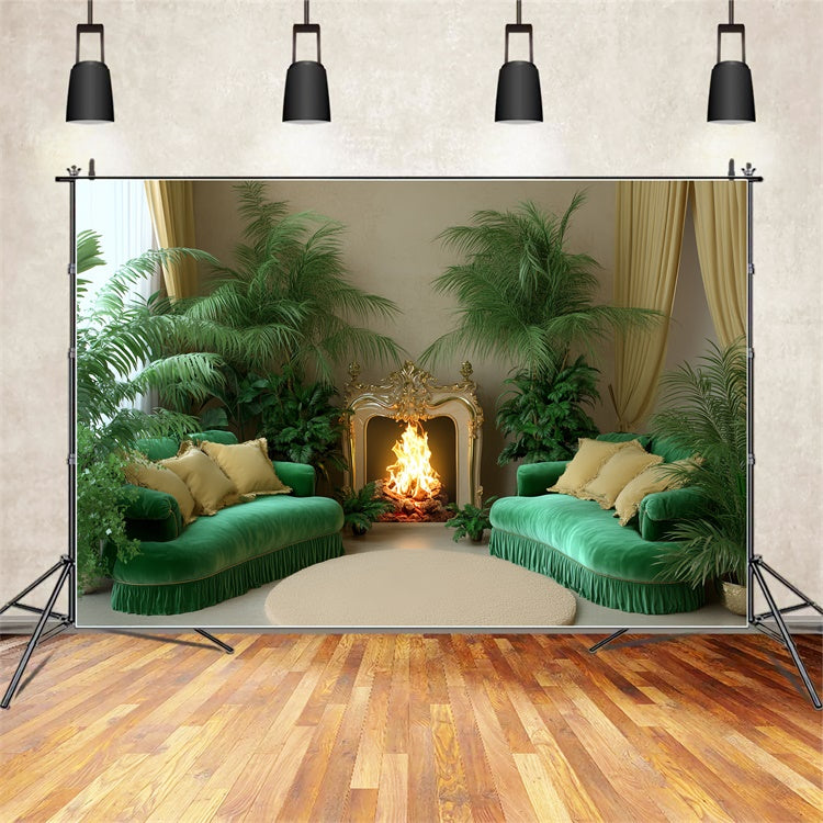 Vintage Backdrops Cozy Room Fireplace Plants Backdrop CSH4-410
