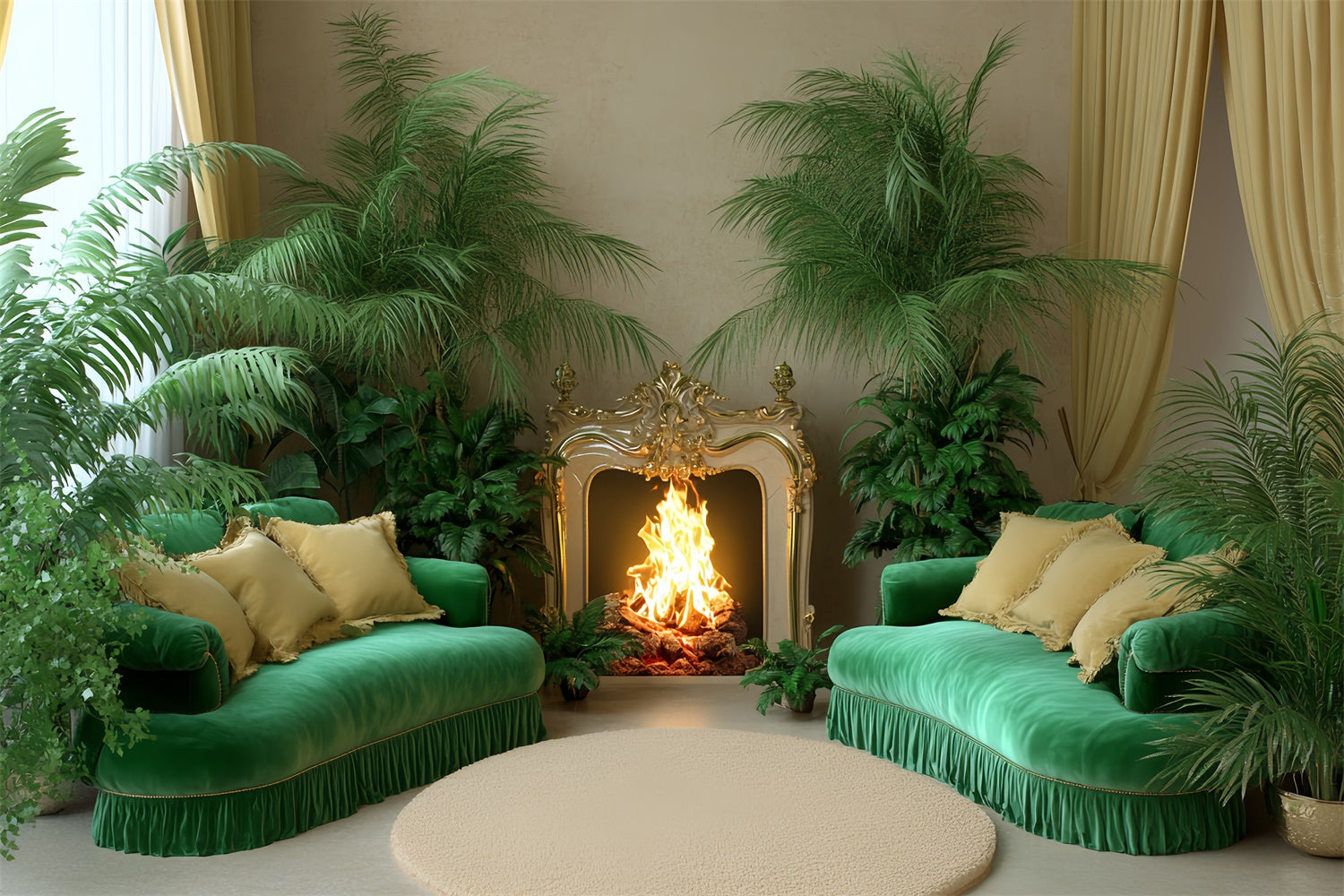 Vintage Backdrops Cozy Room Fireplace Plants Backdrop CSH4-410