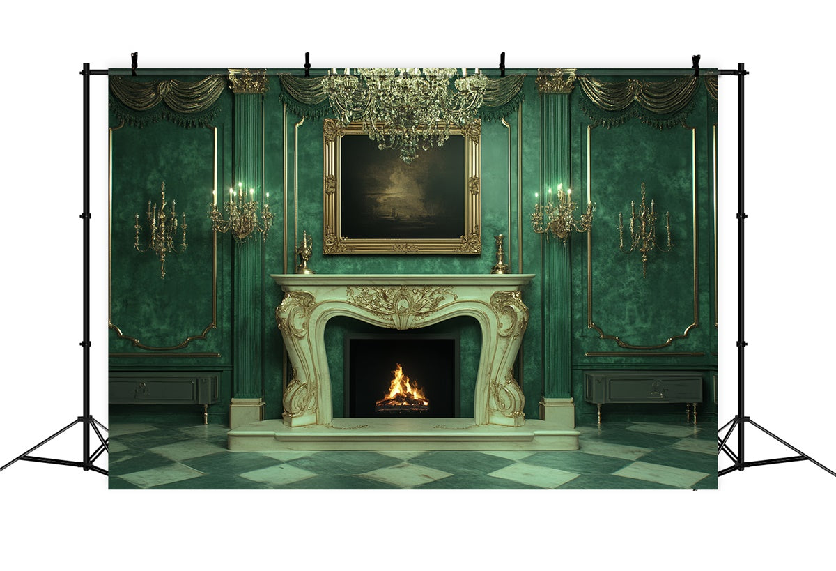 Victorian Photo Backdrop Luxurious Green Palace Vintage Backdrop CSH4-411