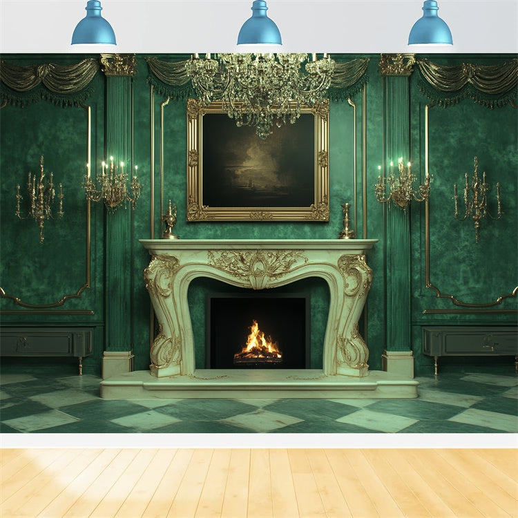 Victorian Photo Backdrop Luxurious Green Palace Vintage Backdrop CSH4-411