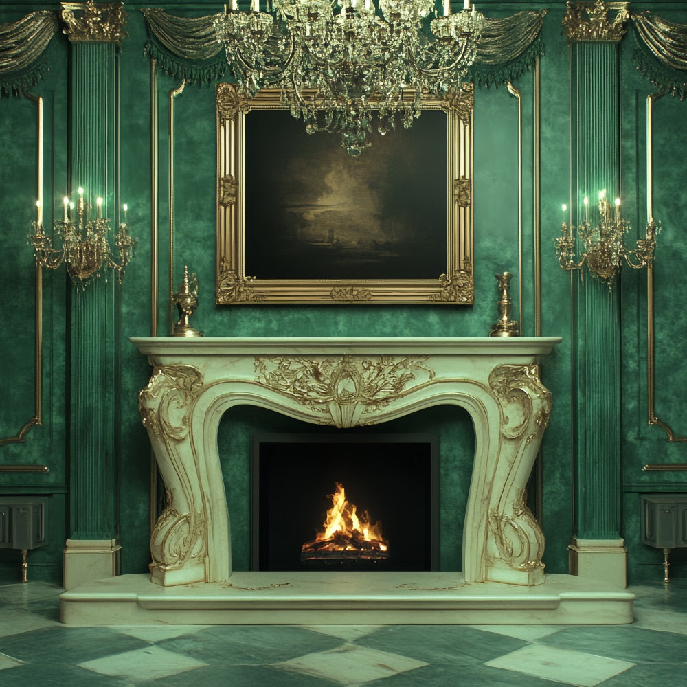 Victorian Photo Backdrop Luxurious Green Palace Vintage Backdrop CSH4-411