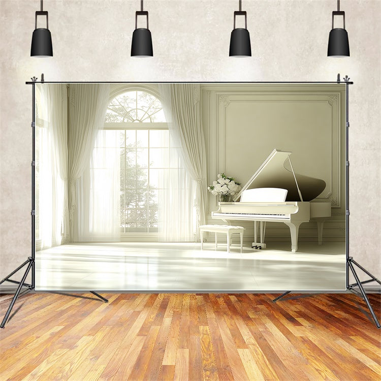 Vintage Photo Backdrop White Piano Elegant Room Backdrop CSH4-414