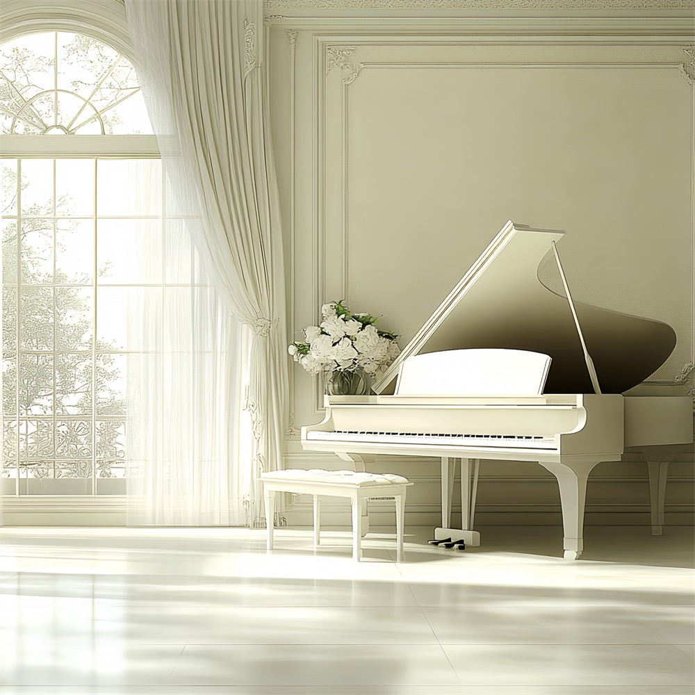 Vintage Photo Backdrop White Piano Elegant Room Backdrop CSH4-414