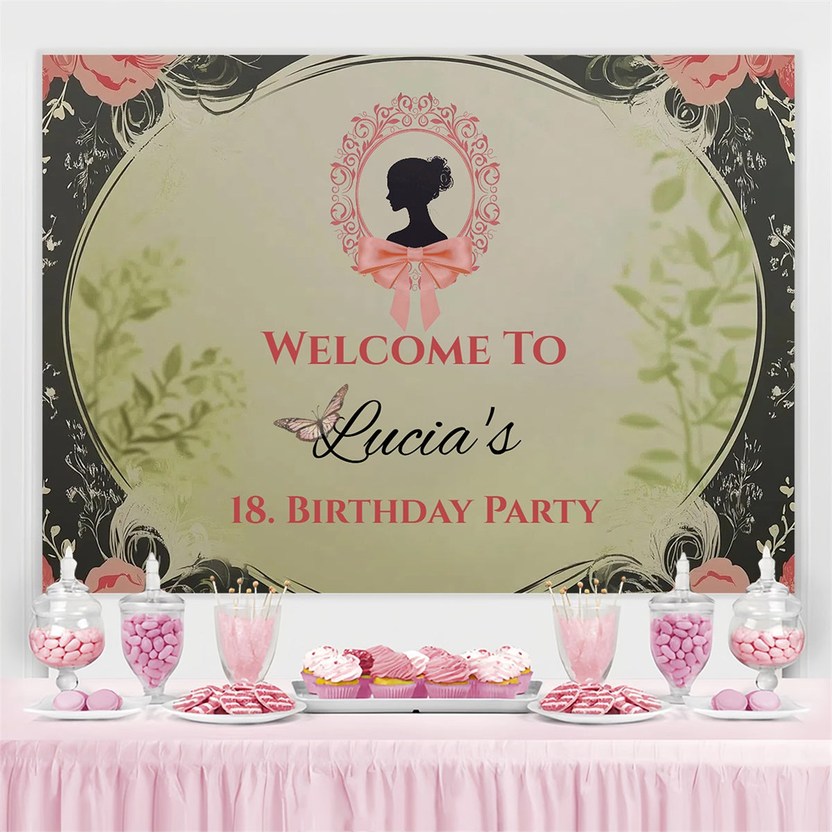 Personalized 18th Birthday Backdrop Romantic Floral Frame 18th Backdrop CSH4-42