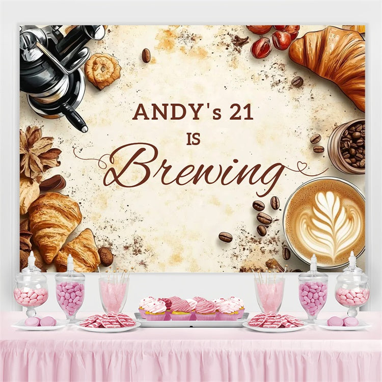 Personalized 21st Birthday Backdrop Croissant Coffee Scene Backdrop CSH4-45