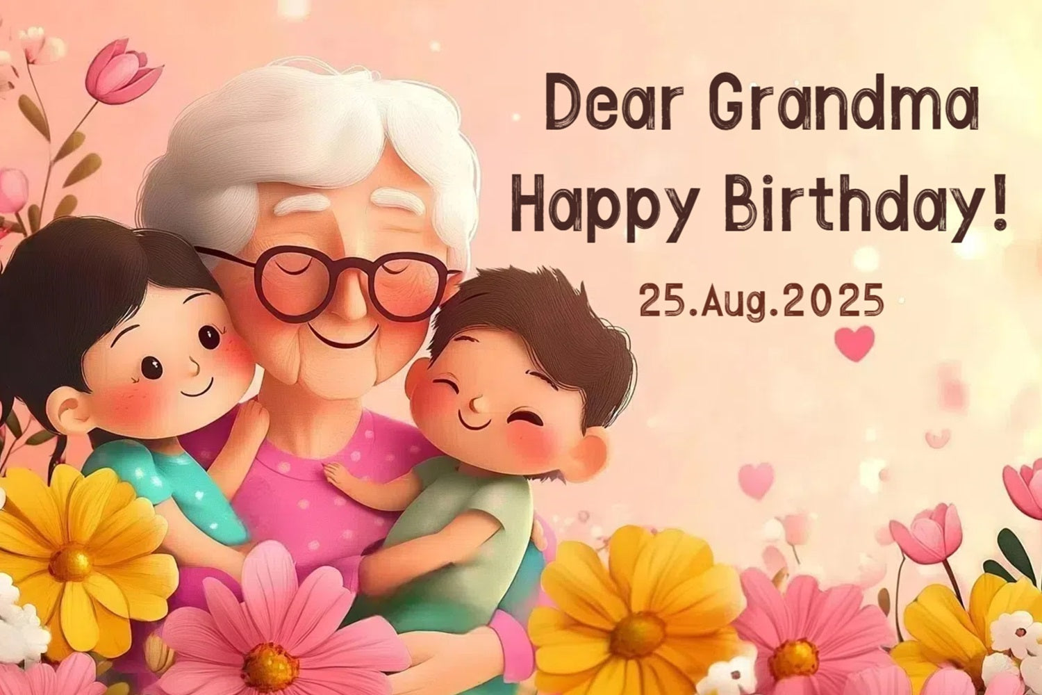 Birthday Backdrop Cartoon Grandma Hug Personalized Backdrop CSH4-51