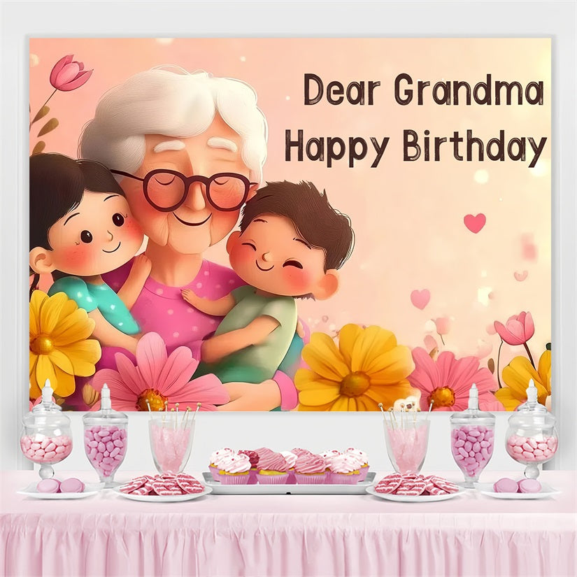 Birthday Backdrop Cartoon Grandma Hug Personalized Backdrop CSH4-51