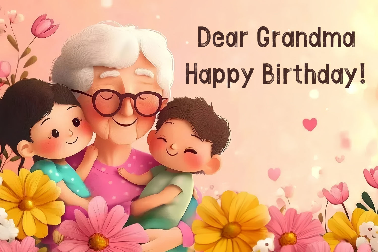 Birthday Backdrop Cartoon Grandma Hug Personalized Backdrop CSH4-51