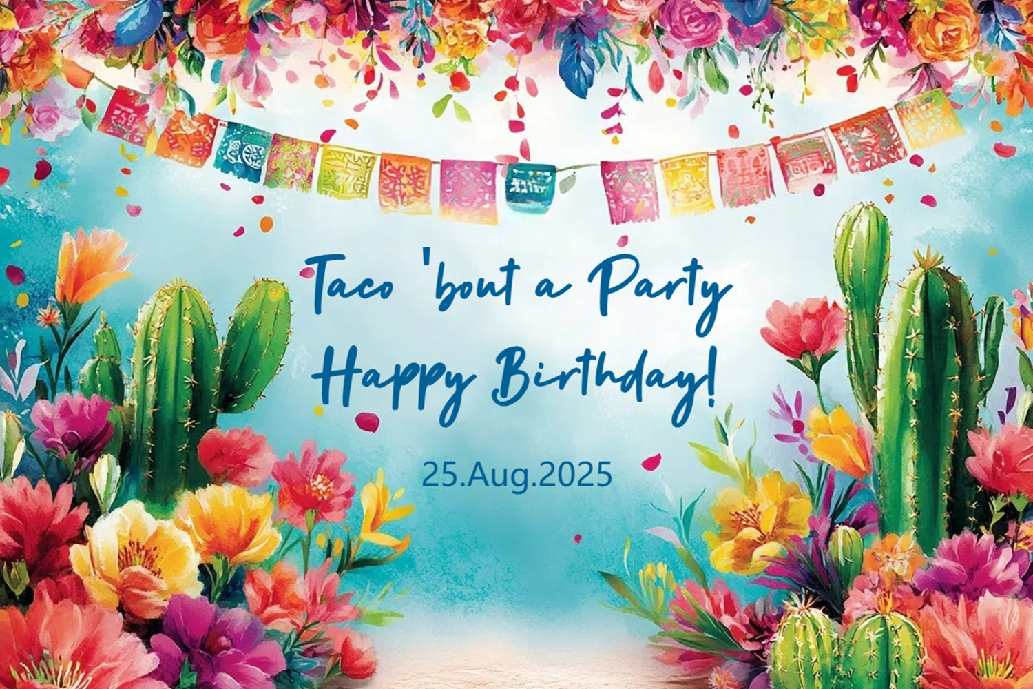 Backdrop Ideas For Birthday Fiesta Cactus Floral Personalised Backdrop CSH4-54