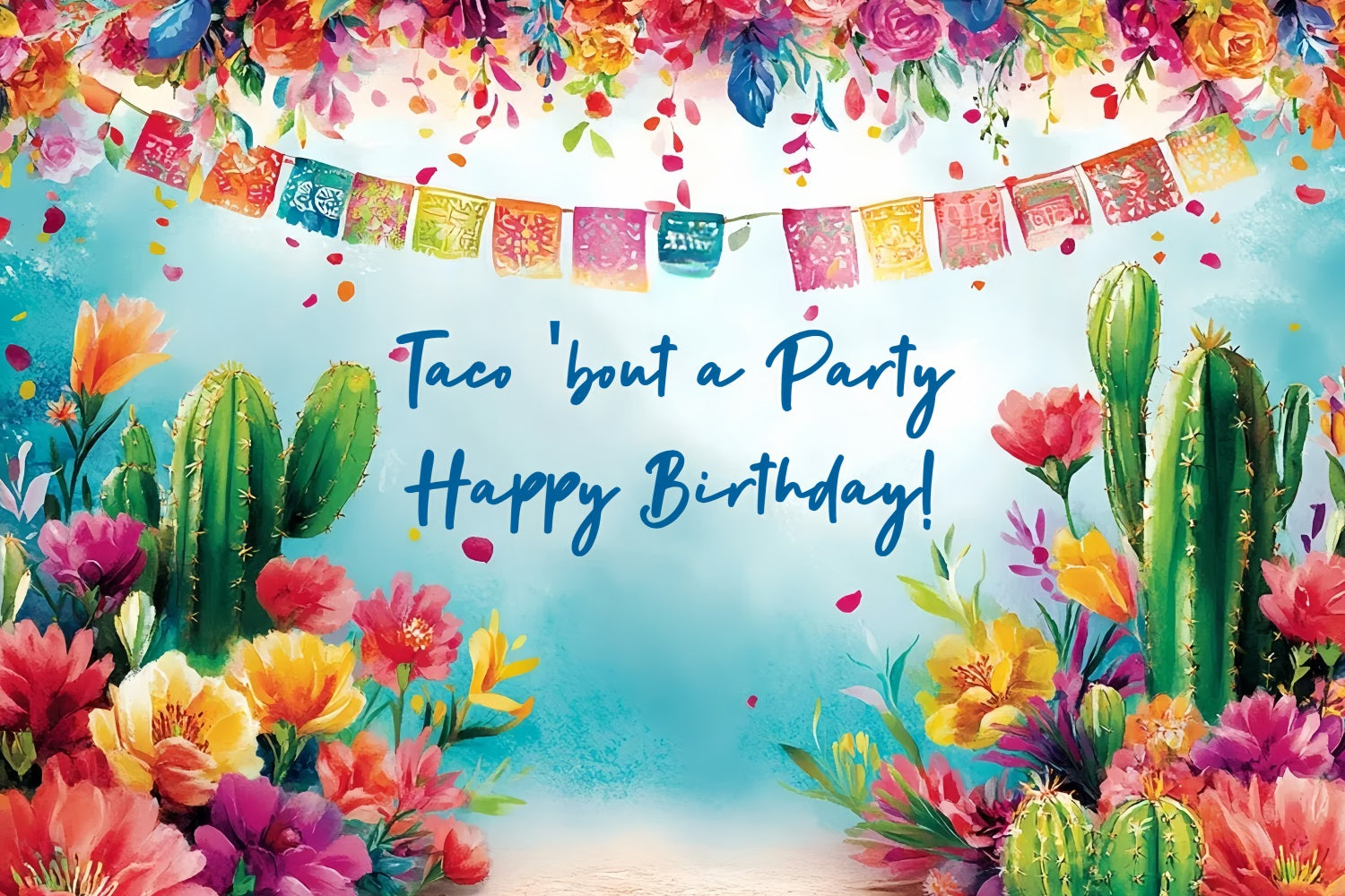 Backdrop Ideas For Birthday Fiesta Cactus Floral Personalised Backdrop CSH4-54