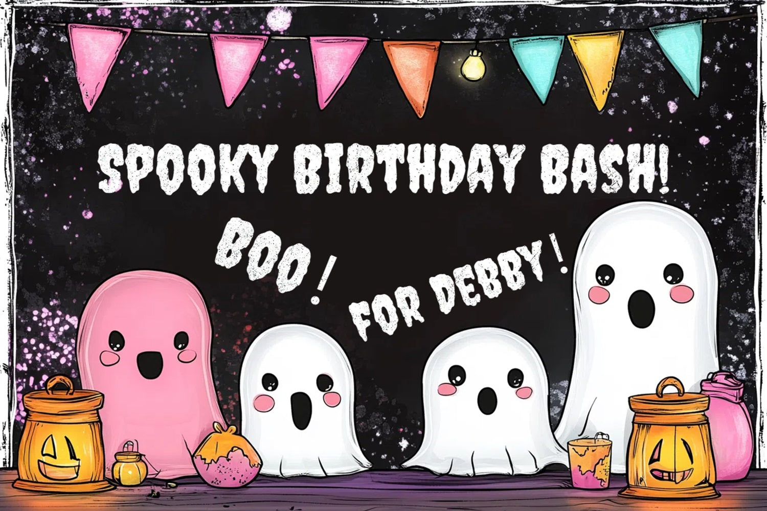 Halloween Birthday Backdrop Spooky Cute Ghosts Personalised Backdrop CSH4-58