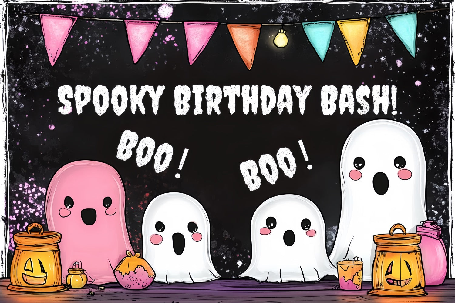 Halloween Birthday Backdrop Spooky Cute Ghosts Personalised Backdrop CSH4-58