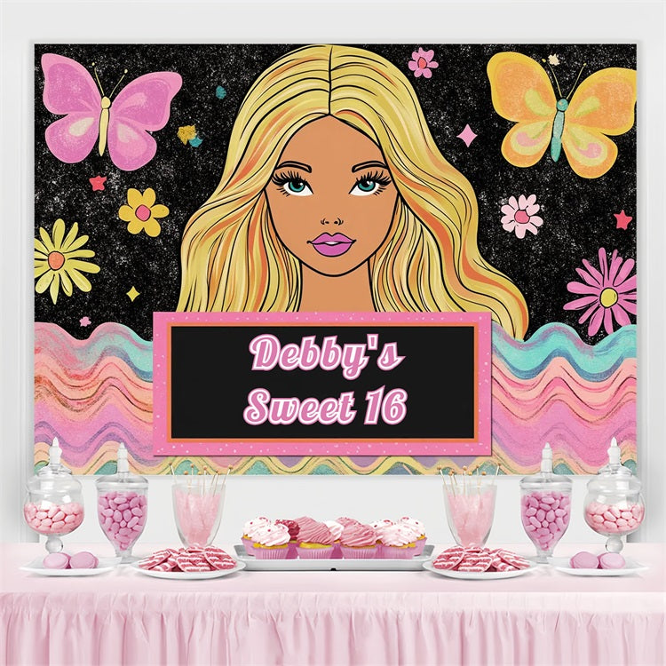 Personalised Birthday Backdrop Sparkly Butterfly Girl Backdrop CSH4-70