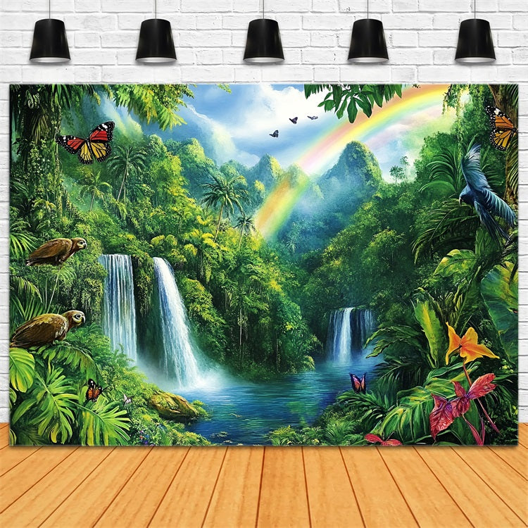 Forest Backdrop Rainbow Jungle Waterfall Backdrop CSH4-71