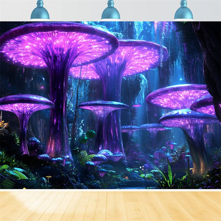 Forest Photography Backdrop Glowing Purple Mushroom Backdrop CSH4-75