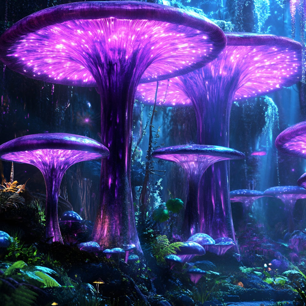 Forest Photography Backdrop Glowing Purple Mushroom Backdrop CSH4-75