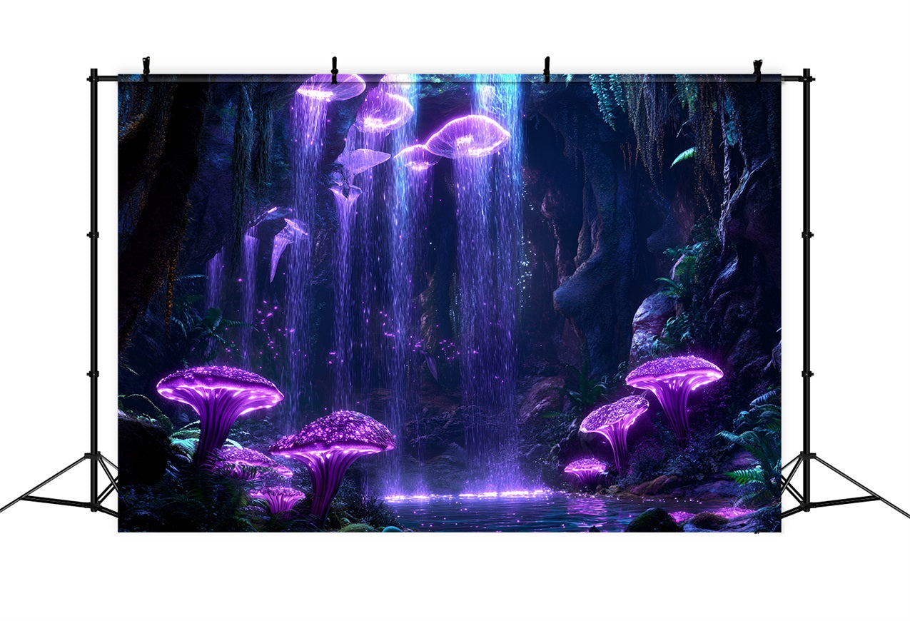 Backdrop Forest Glowing Mushroom Cave Waterfall Backdrop CSH4-76