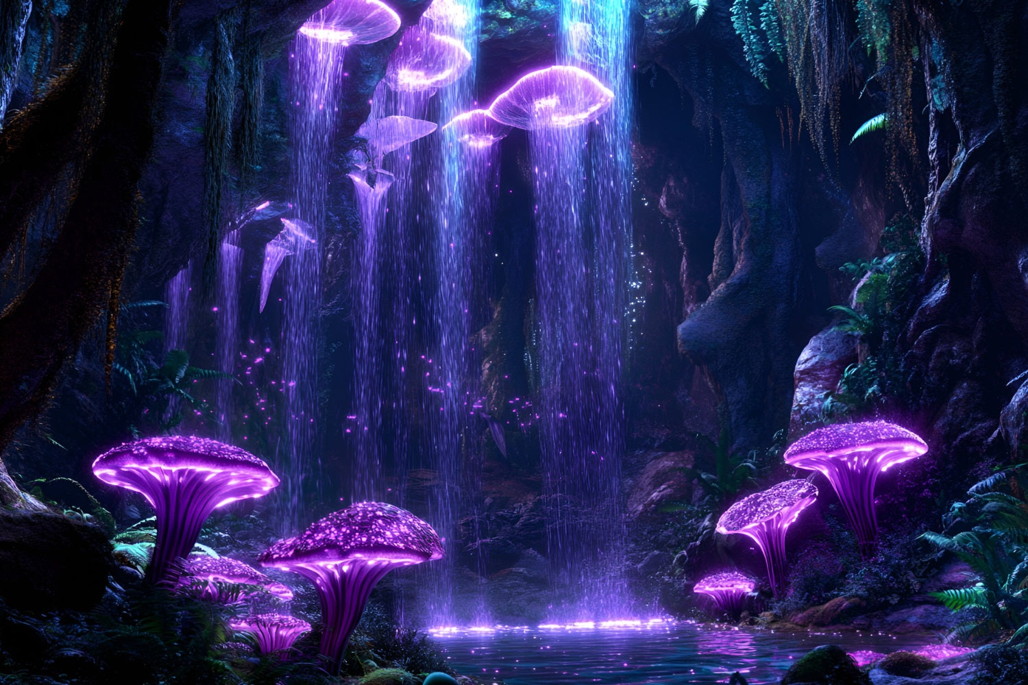 Backdrop Forest Glowing Mushroom Cave Waterfall Backdrop CSH4-76