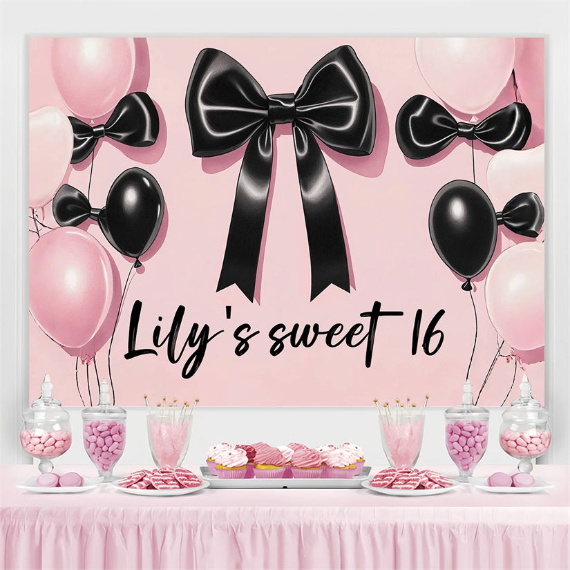 Personalised Birthday Backdrop Pink Balloon Bows Backdrop CSH4-8