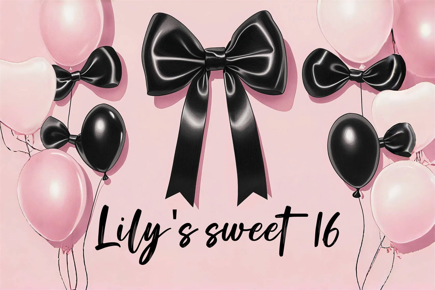 Personalised Birthday Backdrop Pink Balloon Bows Backdrop CSH4-8