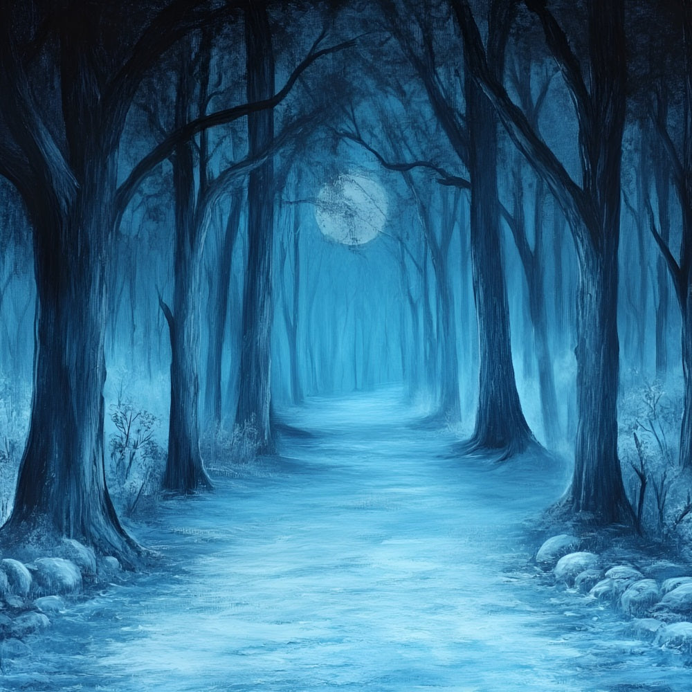 Woodland Backdrops Midnight Moonlit Forest Trail Backdrop CSH4-88