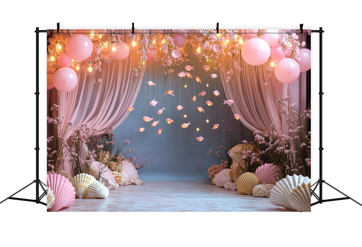 Summer Backdrop Pink Balloon Ocean Fish Backdrop CSH5-104