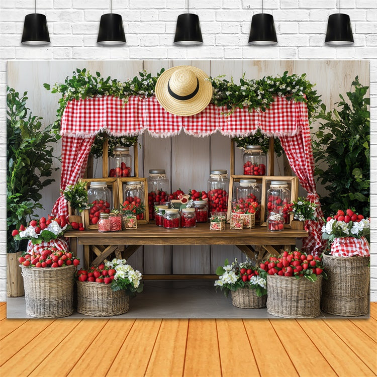 Strawberry Photo Backdrop Strawberry Market Stand Summer Backdrop CSH5-130