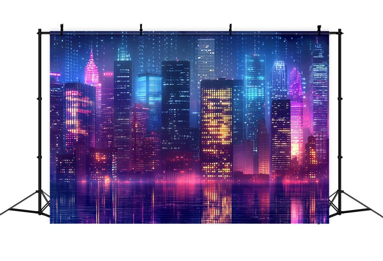 80's Photo Backdrop Neon Retro City Lights Backdrop CSH5-183