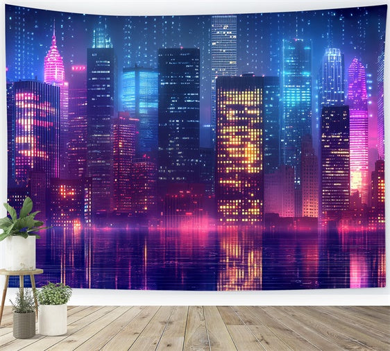 80's Photo Backdrop Neon Retro City Lights Backdrop CSH5-183
