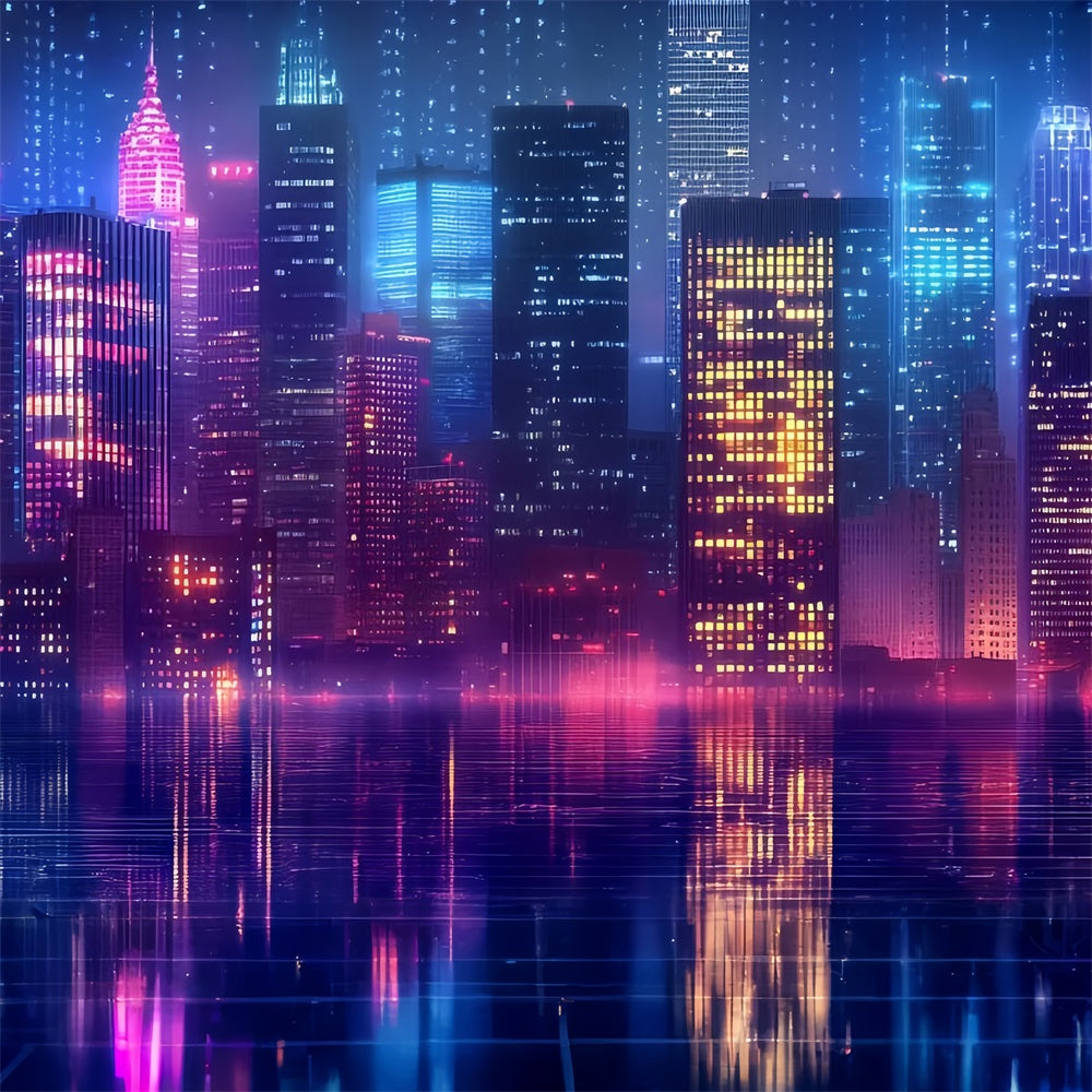 80's Photo Backdrop Neon Retro City Lights Backdrop CSH5-183