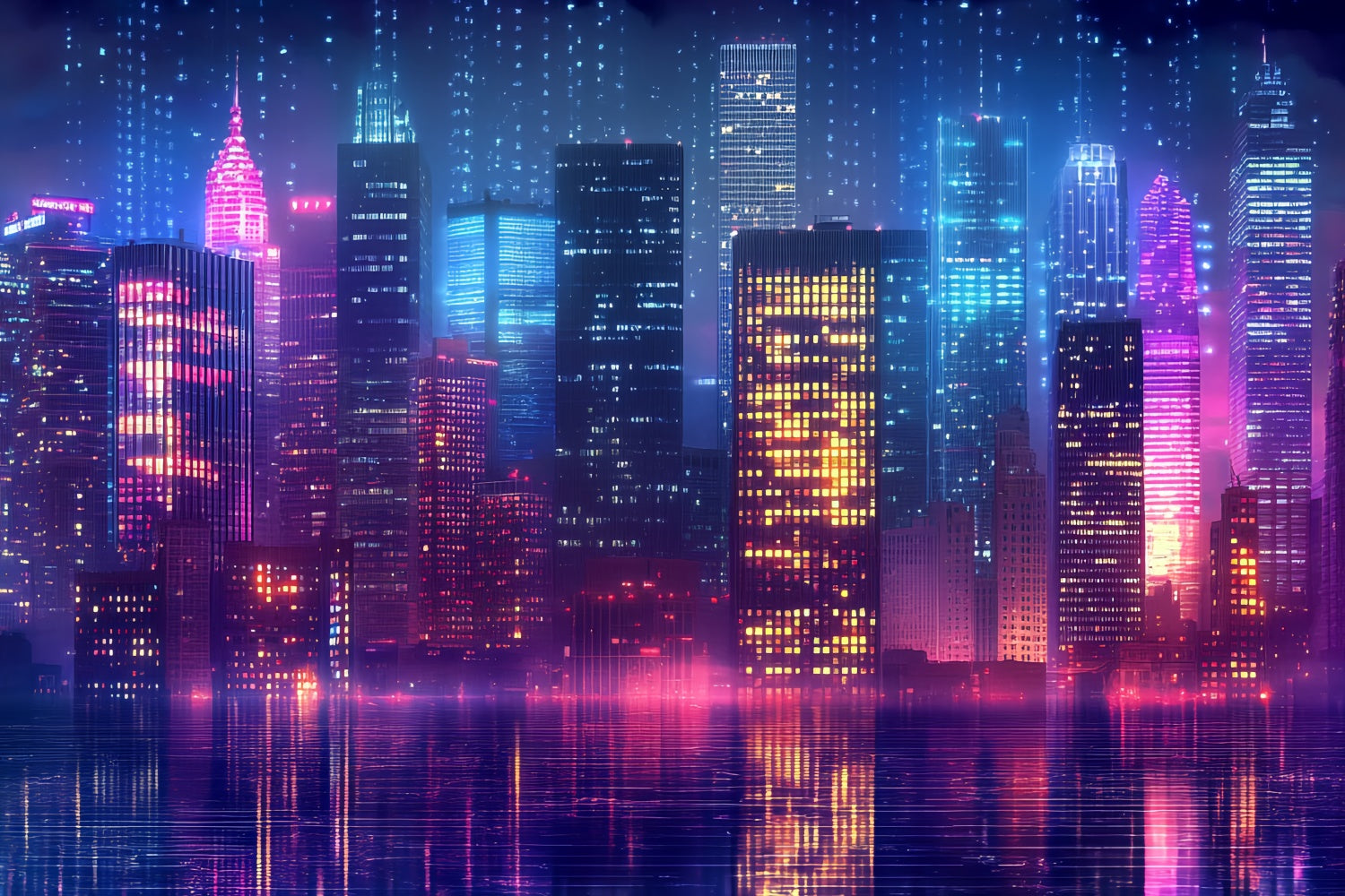 80's Photo Backdrop Neon Retro City Lights Backdrop CSH5-183