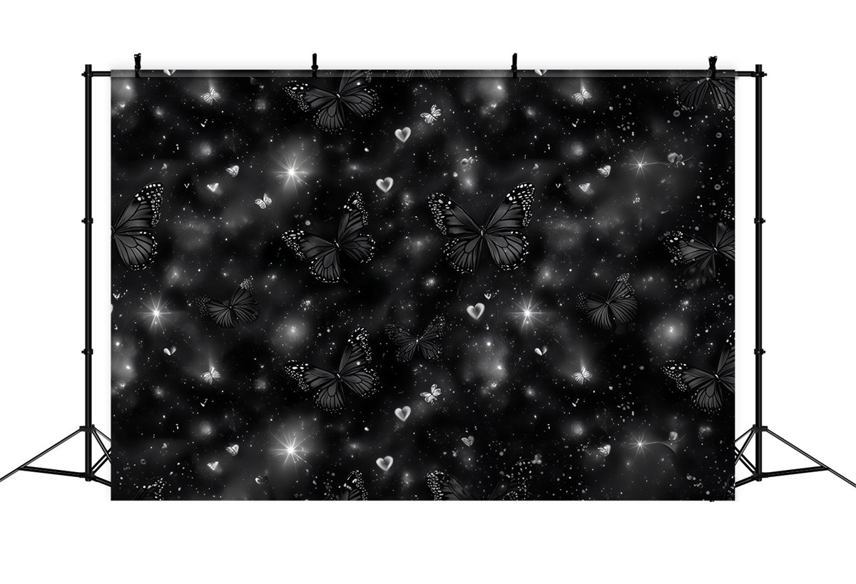 90s Backdrop Black Butterfly Glitter Hearts Backdrop CSH5-198