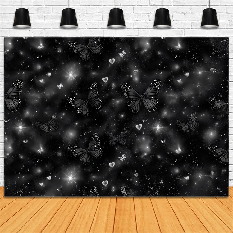 90s Backdrop Black Butterfly Glitter Hearts Backdrop CSH5-198