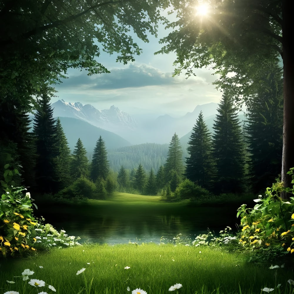 Fathers Day Backdrop Ideas Forest Lake Mountain Backdrop CSH5-58