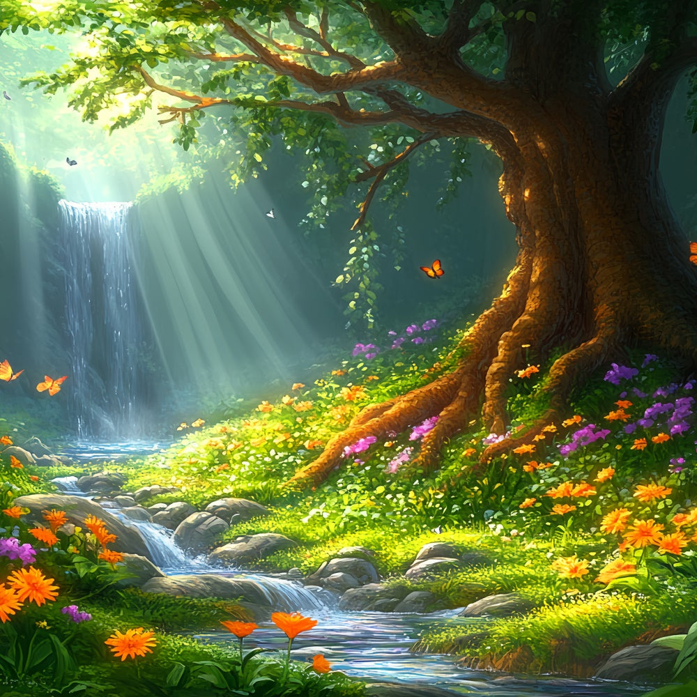 Summer Photo Backdrop Sunny Waterfall Meadow Backdrop CSH5-90