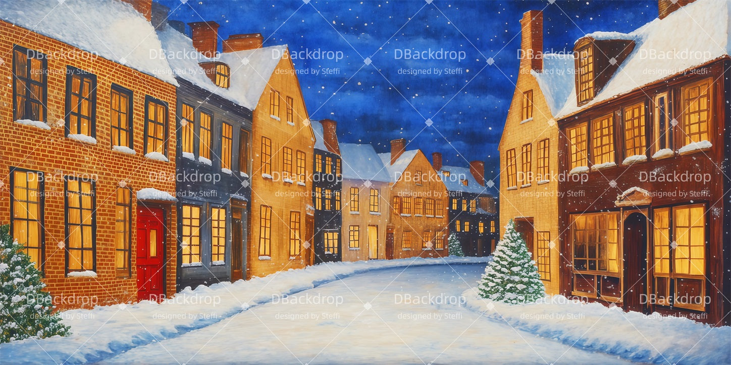 Movie Theater Backdrop Snowy Street School Play Backdrop CSH510-T65