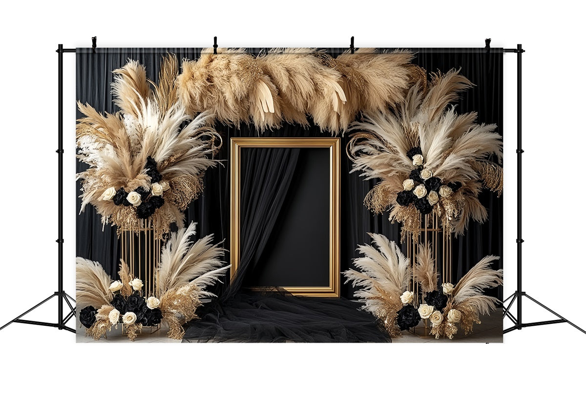 Vintage Backdrop For Photoshoot Dark Bloom Pampas Backdrop CSH57-111