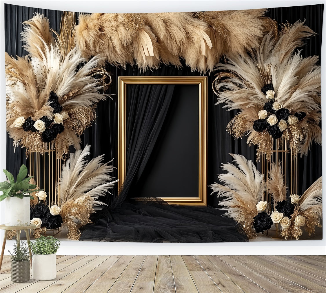 Vintage Backdrop For Photoshoot Dark Bloom Pampas Backdrop CSH57-111