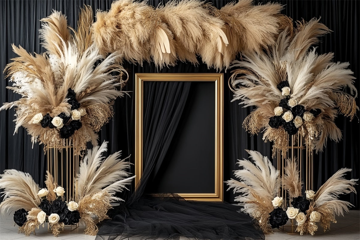 Vintage Backdrop For Photoshoot Dark Bloom Pampas Backdrop CSH57-111
