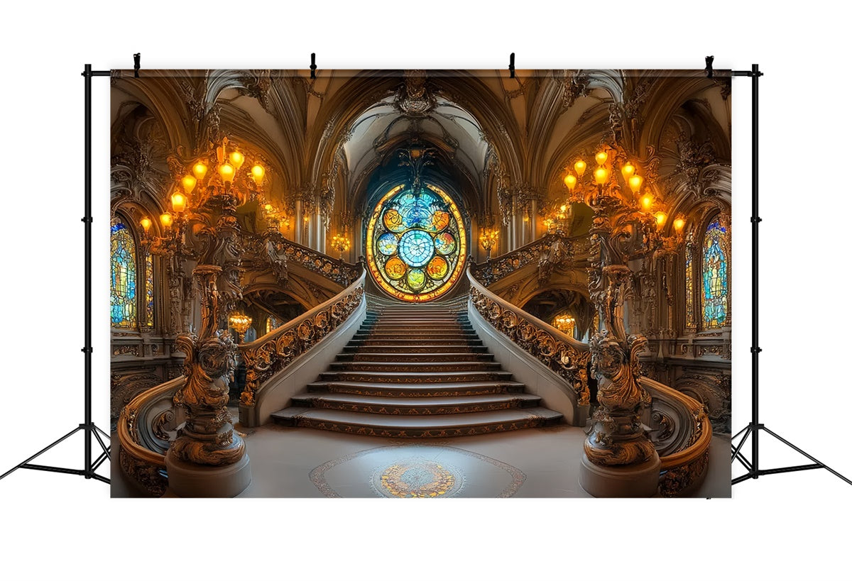 Vintage Backdrops Stained Glass Royal Hall Backdrop CSH57-131