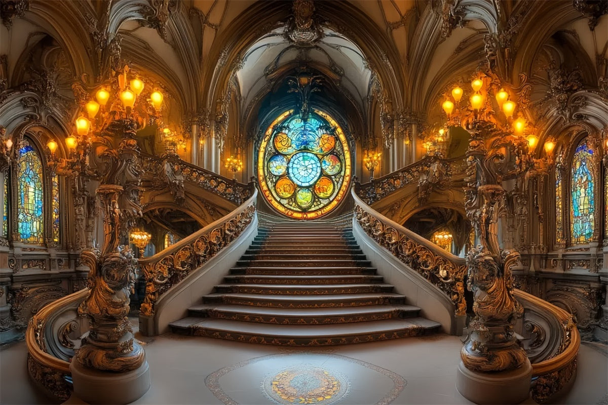 Vintage Backdrops Stained Glass Royal Hall Backdrop CSH57-131