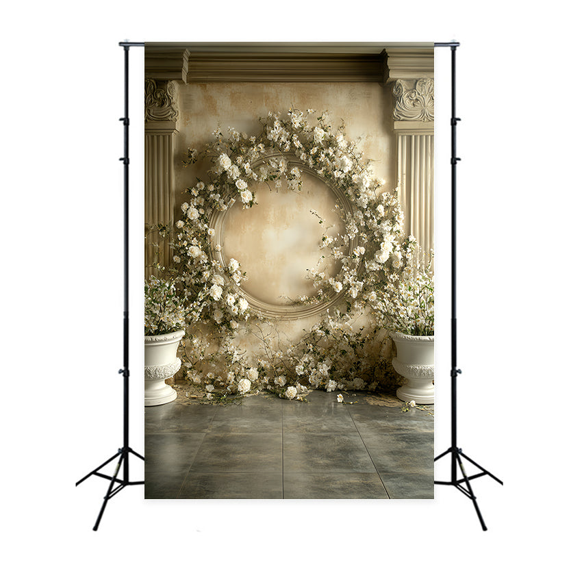 Victorian Backdrop Cream Rose Wreath Vintage Backdrops CSH57-140